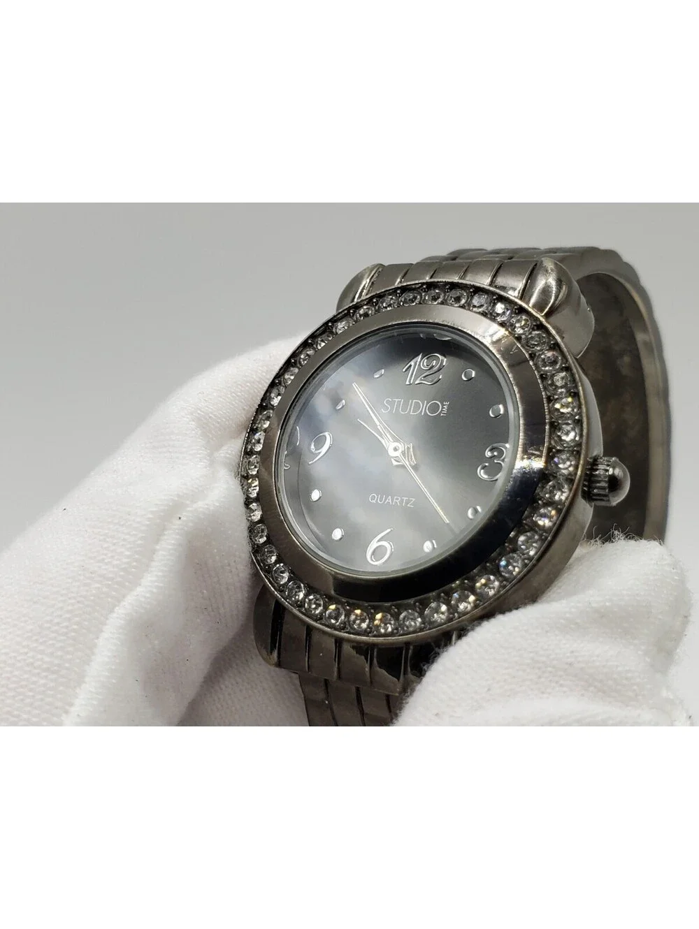 Studio Black Rhinestone Bezel Womens Watch 30mm New Battery
